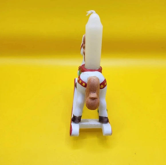 Vtg Christmas Rocking Horse Candle Holder 3" & Trinket Box 1" - Picture 3 of 6